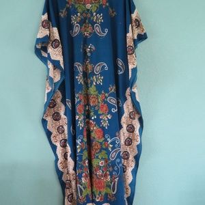Just Love Caftan - Blue w/ Paisley & Flower Print